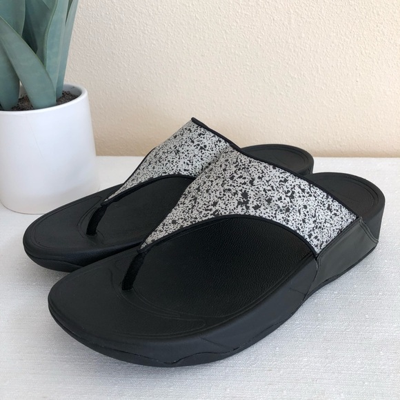 Fitflop Shoes - New Fitflop Lulu Glitter Splash Black/White Toe Post Sandals Women’s 10